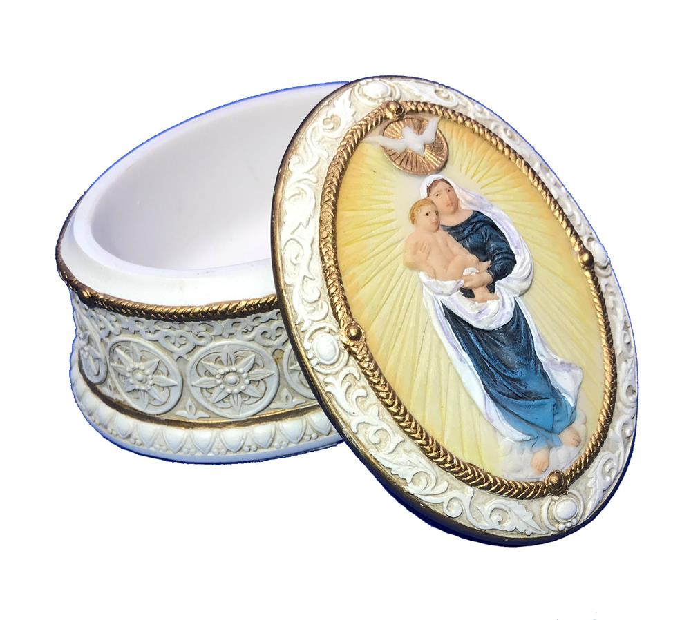 Veronese Madonna & Child oval box in full color, 3.5"x4.5"x2", # 18427-sale