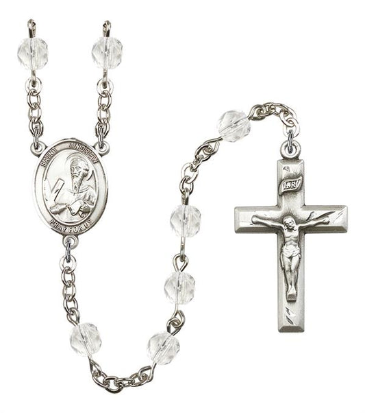 St. Andrew Rosary, 6mm Fire Polished Crystal Beads, Silver Plate, # 1845