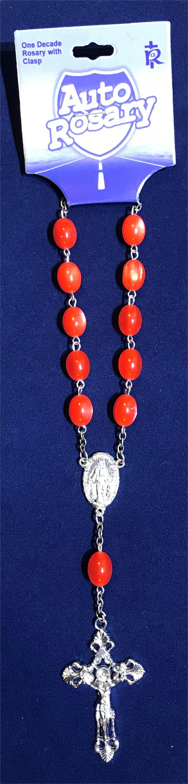 Red Auto Rosary, 13mm Cateye Plastic Beads, # 18452-sale