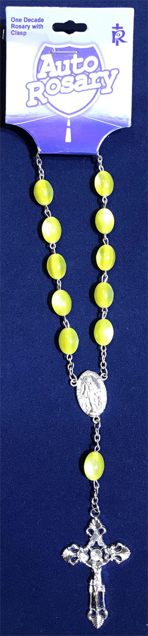 Yellow Auto Rosary, 13mm Cateye Plastic Beads, # 18453