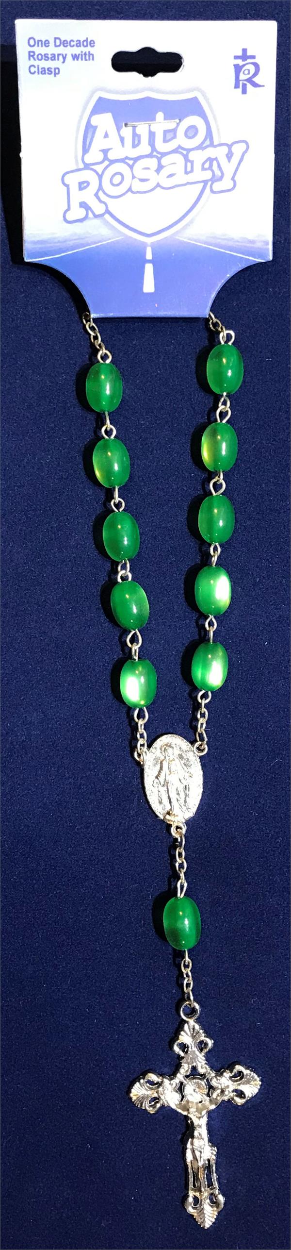 Green Auto Rosary, 13mm Cateye Plastic Beads, # 18454-sale