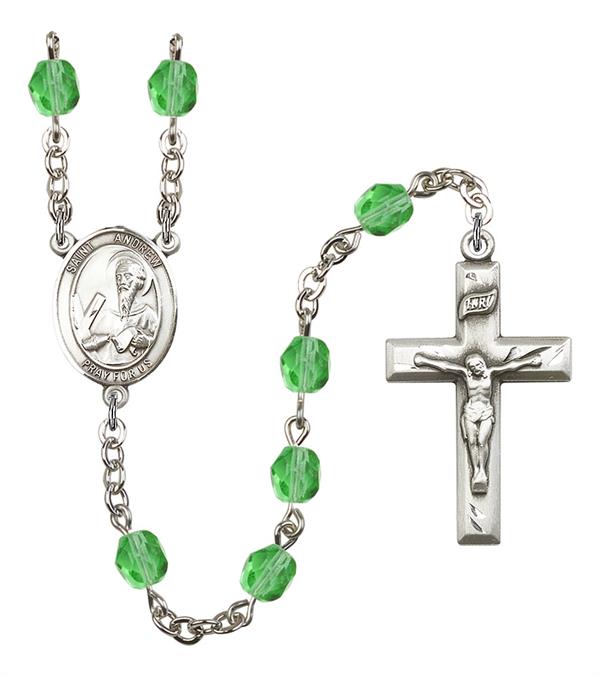 St. Andrew Rosary, 6mm Fire Polished Peridot Beads, Silver Plate, # 1849