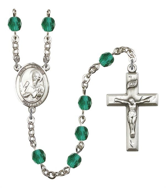St. Andrew Rosary, 6mm Fire Polished Zircon Beads, Silver Plate, # 1854