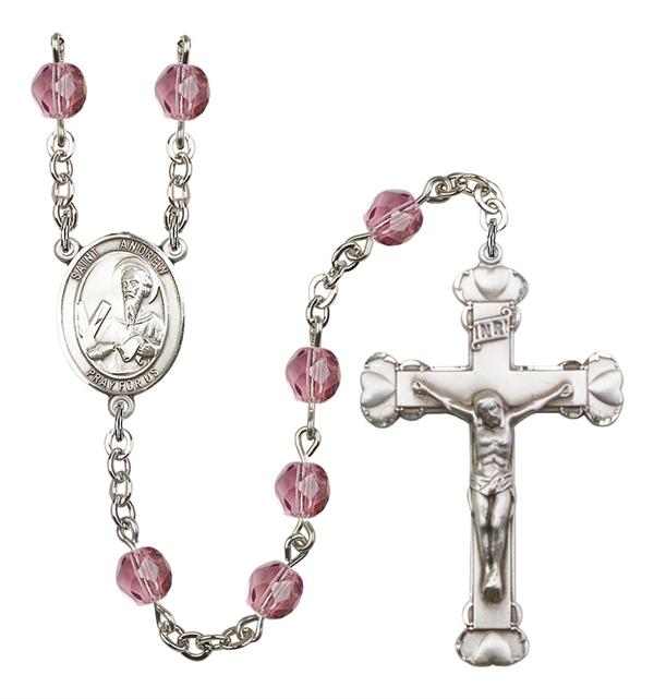 St. Andrew Rosary, 6mm Fire Polished Amethyst Beads, Silver Plate, # 1855