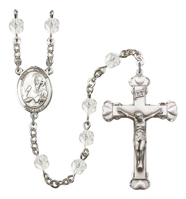 St. Andrew Rosary, 6mm Fire Polished Crystal Beads, Silver Plate, # 1862