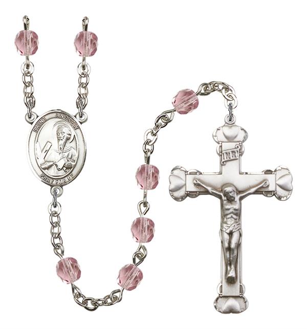 St. Andrew Rosary, 6mm Fire Polished Light Amethyst Beads, Silver Plate, # 1868