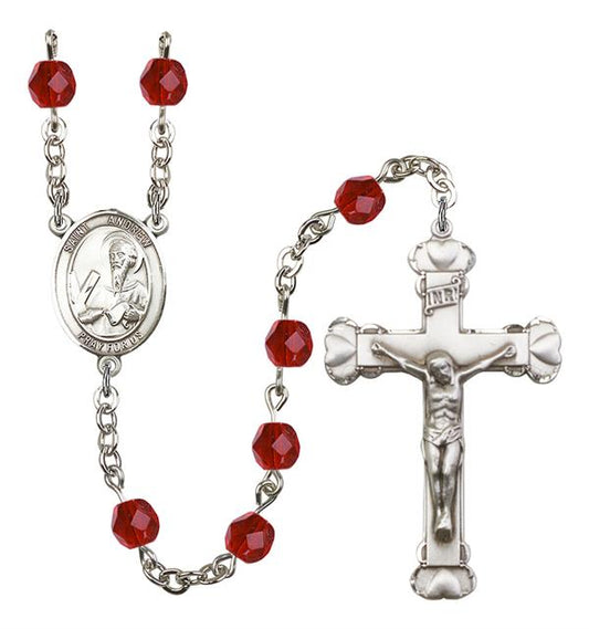 St. Andrew Rosary, 6mm Fire Polished Ruby Beads, Silver Plate, # 1872