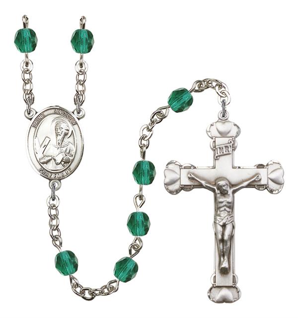St. Andrew Rosary, 6mm Fire Polished Zircon Beads, Silver Plate, # 1876