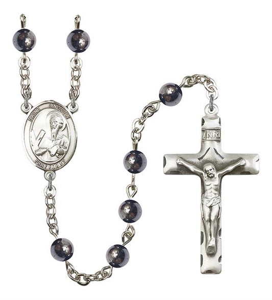 St. Andrew Rosary, 6mm Hematite Beads, Silver Plate, # 1877