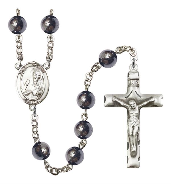 t. Andrew Rosary, 8mm Hematite Beads, Silver Plate, # 1878