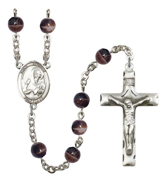 St. Andrew Rosary, 7mm Brown Beads, Silver Plate, # 1879