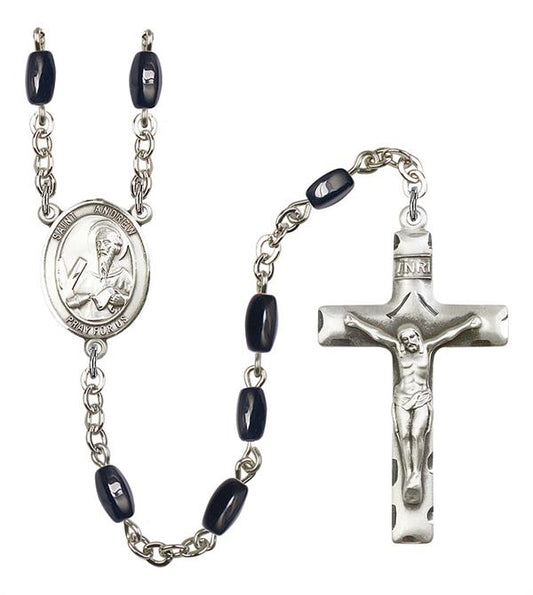 St. Andrew Rosary, 8x5mm Black Onyx Beads, Silver Plate, # 1880