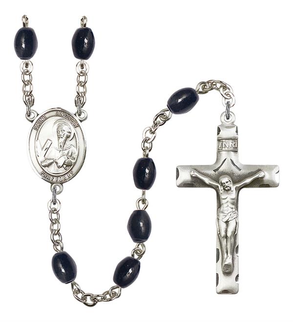 St. Andrew Rosary, 8x6mm Black Onyx Beads, Silver Plate, # 1881