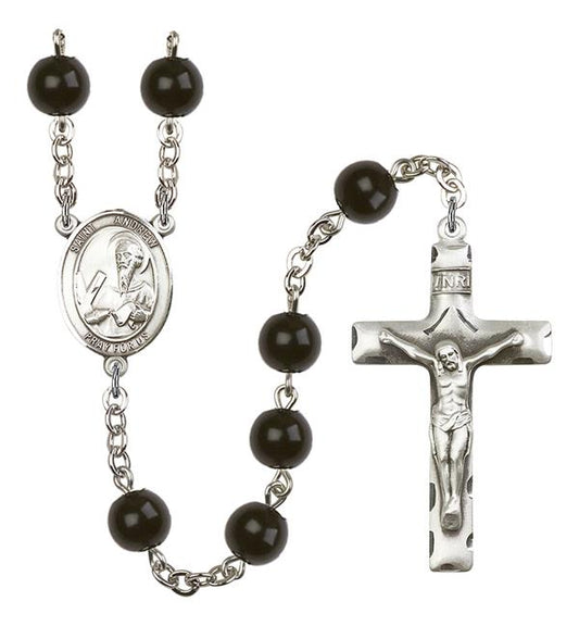 St. Andrew Rosary, 7mm Black Onyx Beads, Silver Plate, # 1882