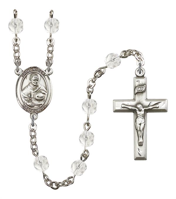St. Albert the Great Rosary, 6mm Fire Polished Crystal Beads, Silver Plate, # 1886