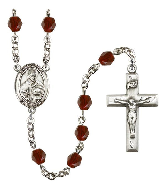St. Albert the Great Rosary, 6mm Fire Polished Garnet Beads, Silver Plate, # 1888