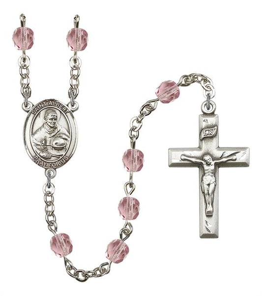 St. Albert the Great Rosary, 6mm Fire Polished Light Amethyst Beads, Silver Plate, # 1890