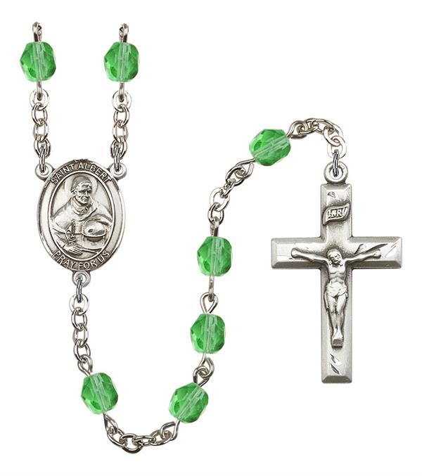 St. Albert the Great Rosary, 6mm Fire Polished Peridot Beads, Silver Plate, # 1891