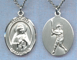 3/4"x9/16" St Rita Baseball Medal, Sterling Silver, Your Choice of Chain # 18948