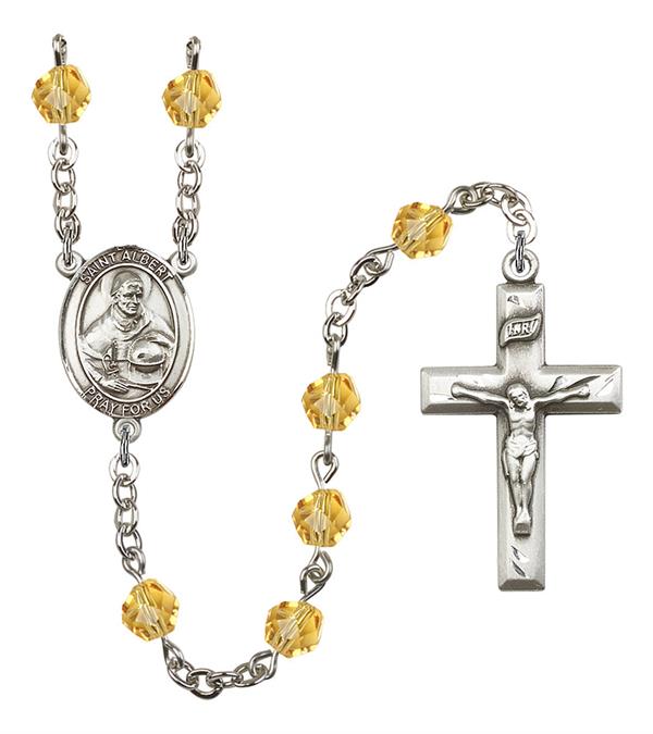 St. Albert the Great Rosary, 6mm Fire Polished Topaz Beads, Silver Plate, # 1896