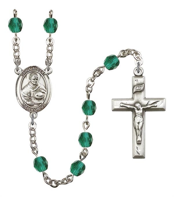 St. Albert the Great Rosary, 6mm Fire Polished Zircon Beads, Silver Plate, # 1897