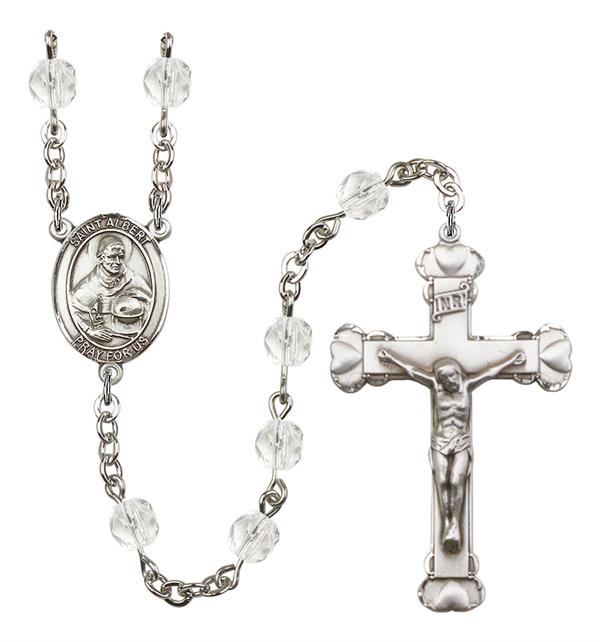 St. Albert the Great Rosary, 6mm Fire Polished Crystal Beads, Silver Plate, # 1900