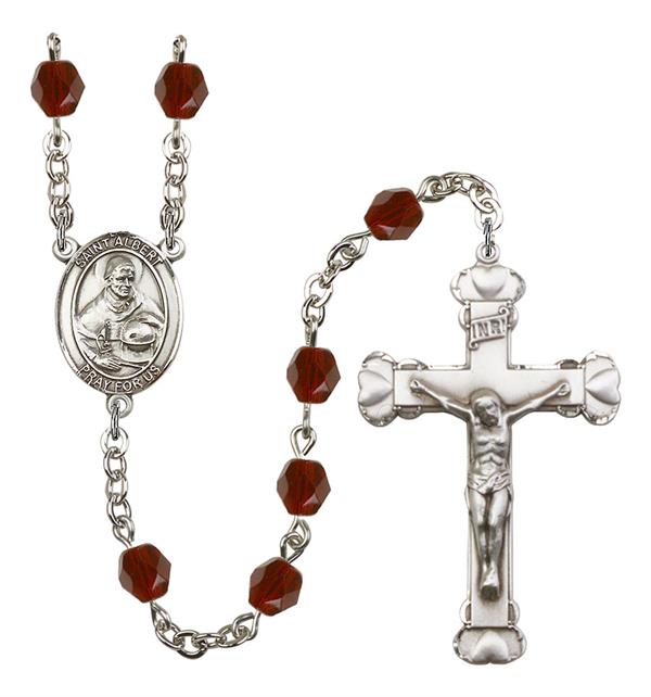 St. Albert the Great Rosary, 6mm Fire Polished Garnet Beads, Silver Plate, # 1902