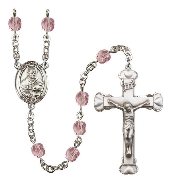 St. Albert the Great Rosary, 6mm Fire Polished Light Amethyst Beads, Silver Plate, # 1903