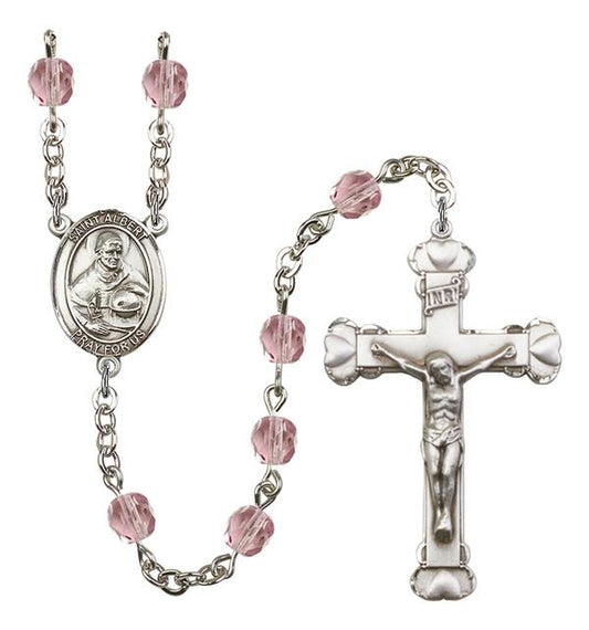 St. Albert the Great Rosary, 6mm Fire Polished Light Amethyst Beads, Silver Plate, # 1903