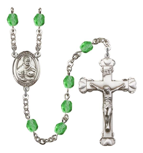 St. Albert the Great Rosary, 6mm Fire Polished Peridot Beads, Silver Plate, # 1904
