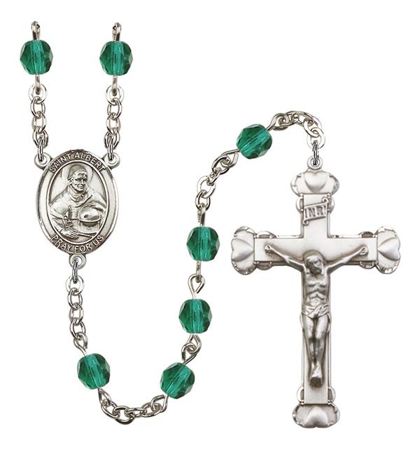 St. Albert the Great Rosary, 6mm Fire Polished Zircon Beads, Silver Plate, # 1909