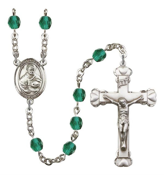 St. Albert the Great Rosary, 6mm Fire Polished Zircon Beads, Silver Plate, # 1909