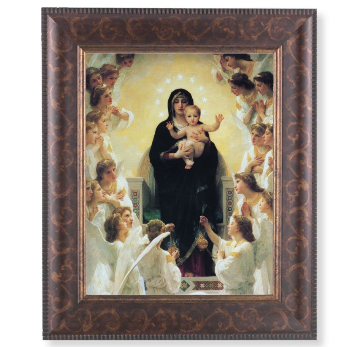Queen of Angels Picture, 11-1/4"x13-1/4, Antique Gold & Espresso Frame, Italian Print Under Glass # 25845