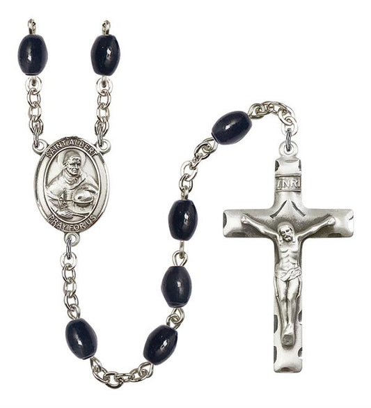 St. Albert the Great Rosary, 8x6mm Black Onyx Beads, Silver Plate, # 1914