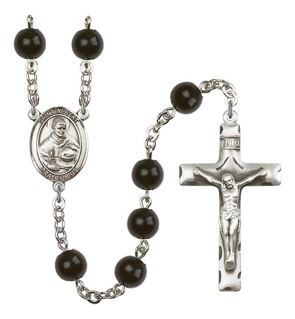 St. Albert the Great Rosary, 7mm Black Onyx Beads, Silver Plate, # 1915
