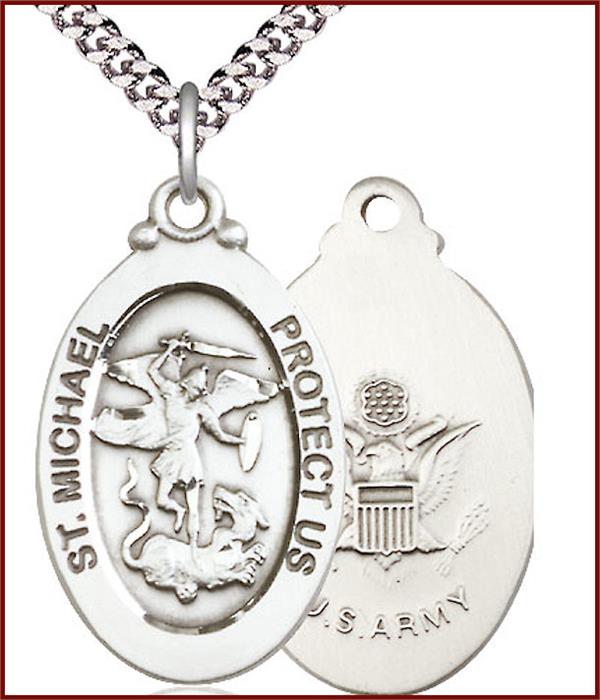 Pewter St. Michael / Army Medal, 1-1/8"tall, Your Choice of Chain, # 1920