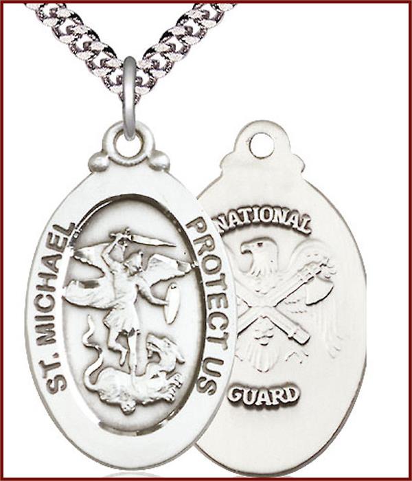 Pewter St. Michael / National Guard Medal, 1-1/8"tall, Your Choice of Chain, # 1924