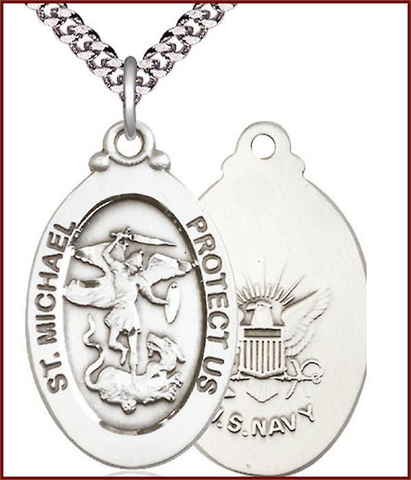 Pewter St. Michael / Navy Medal, 1-1/8"tall, Your Choice of Chain, # 1926