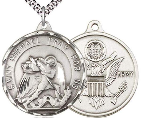 Pewter St. Michael / Army Medal, 1-1/4" dia., Your Choice of Chain, # 1938
