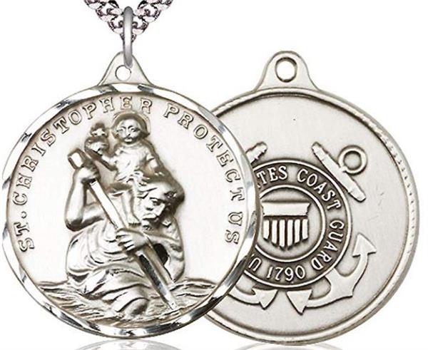 Pewter St. Christopher / Coast Guard Medal, 1-1/4" dia., Your Choice of Chain, # 1953