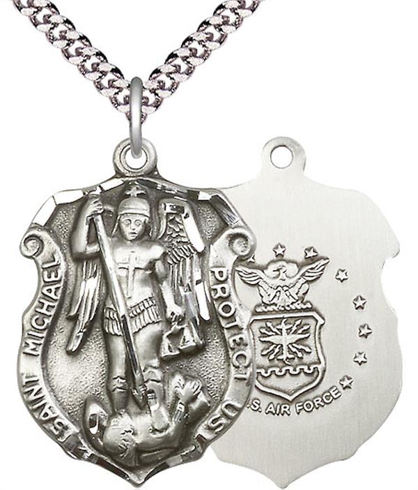 St. Michael Shield / Air Force Medal, Fine Pewter, 1-1/4" tall, Your Choice of Chain, # 196
