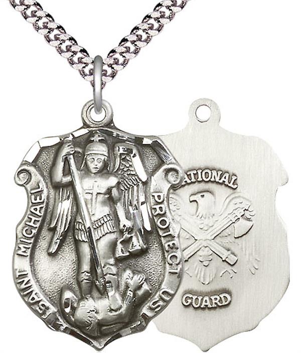 St. Michael Shield / National Guard Medal, Fine Pewter, 1-1/4" tall, Your Choice of Chain, # 1972