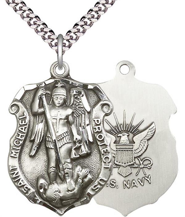 St. Michael Shield / Navy Medal, Fine Pewter, 1-1/4" tall, Your Choice of Chain, # 1974
