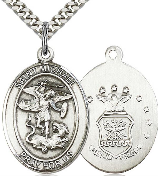 Pewter St. Michael / Air Force Medal, 3/4" tall, Your Choice of Chain, # 1976