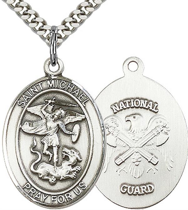 Pewter St. Michael / National Guard Medal, 3/4" tall, Your Choice of Chain, # 1978