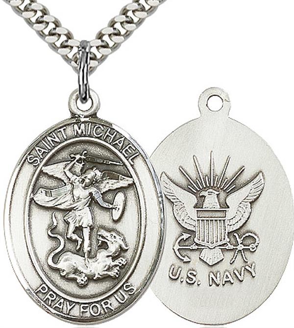 Pewter St. Michael / Navy Medal, 3/4" tall, Your Choice of Chain, # 1979