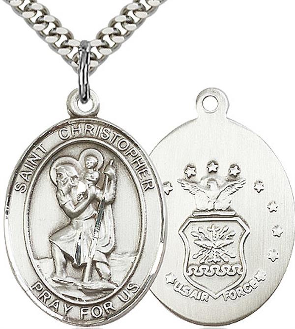 Pewter St. Christopher / Air Force Medal, 3/4" tall, Your Choice of Chain, # 1980
