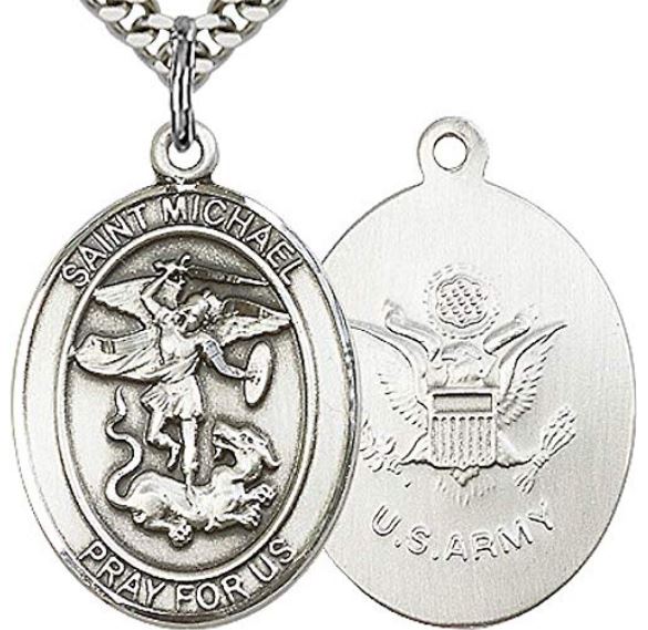 Pewter St. Michael / Army Medal, 3/4" tall, Your Choice of Chain, # 1981