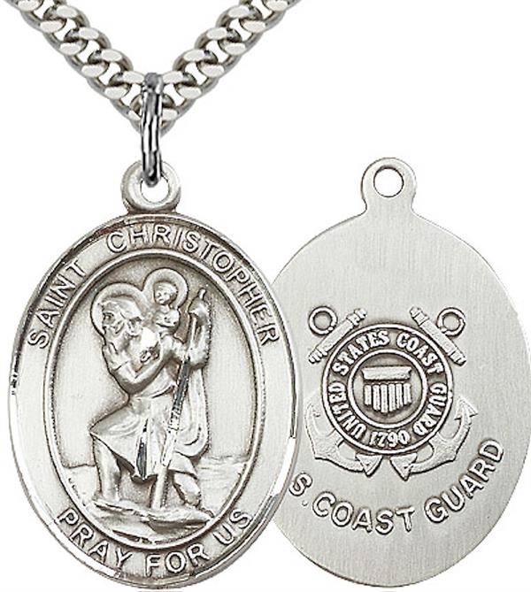 Pewter St. Christopher / Coast Guard Medal, 3/4" tall, Your Choice of Chain, # 1983