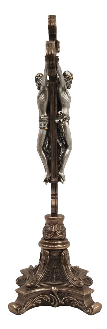 12.5" Double Sided Standing Crucifix, Bronze & Pewter Finishes, # 1992